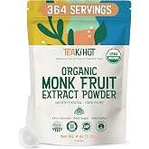 Organic Monk Fruit Extract Powder, Pure Non-GMO Sweetener 4oz | Pure Monk Fruit Sweetener, No Erythritol, Zero Calories, Zero Carbs, Keto &amp; Paleo Friendly, 364 Servings