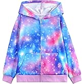 Belovance Girls Graphic Zip Up Hoodies Sweatshirt with Pockets Kids Hooded Coat Casual Outerwear Rainbow Unicorn 5-14 Years