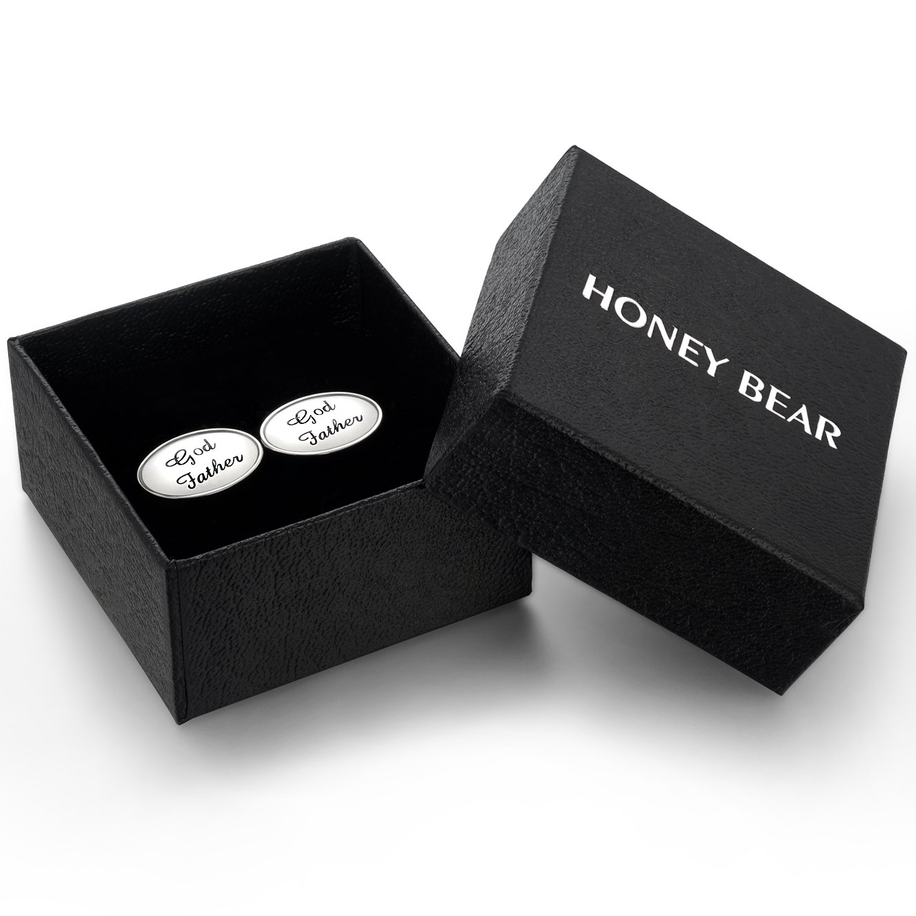 HONEY BEAR Mens Oval Wedding Cufflinks with Gift Box (Godfather)