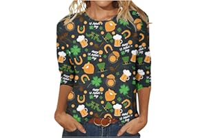 MFNDVD Saint Patricks Day Shirts Women 3/4 Sleeve Loose Fit Shirts Cute Graphic Tees Irish Shamrock Shirt Spring Outfits