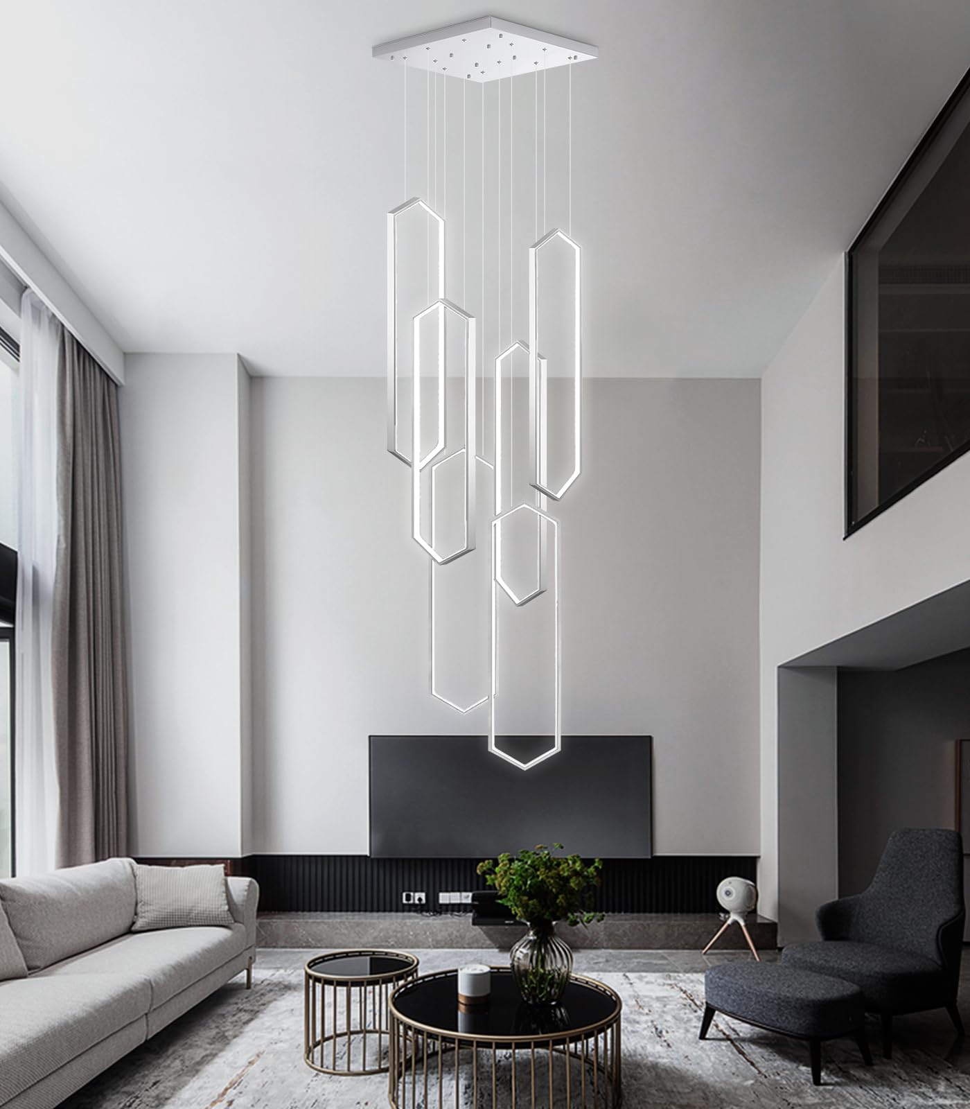 dolria 6 Rings Modern Chandelier LED Dimmable Pendant Lighting Adjust ...