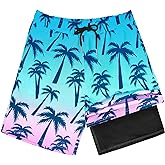 OlyPegic Boys Swim Trunks with Boxer Brief Liner Compression Boy Bathing Suit Quick Dry Beach Swimsuit Toddler Swim Shorts