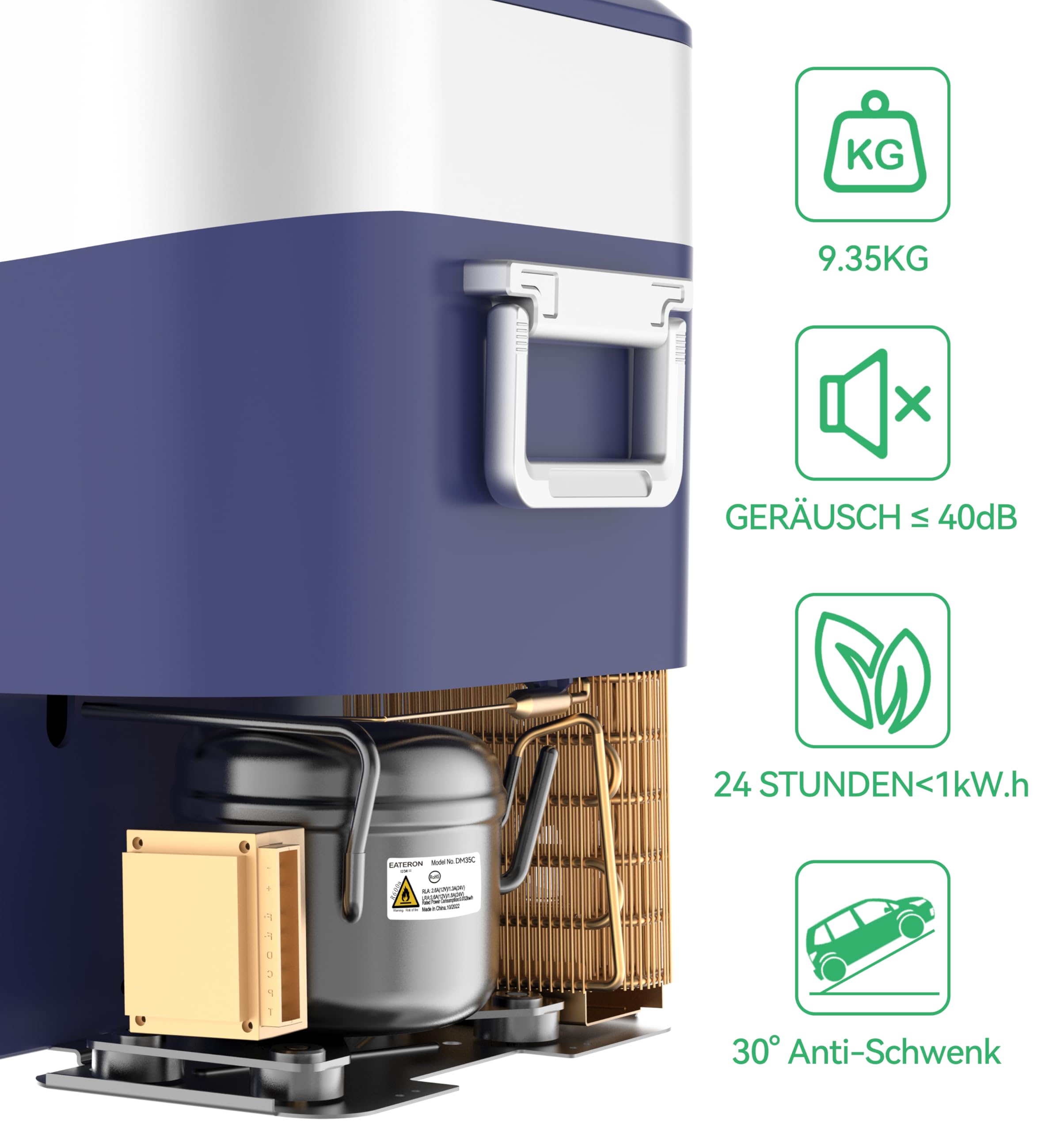 BINGI Kompressor Kühlbox 22L Tragbarer Auto Kühlschrank 12/24V DC und 230V AC Mini Gefrierschrank für Auto, LKW, Camping, Wohnmobil und Zuhause (15℃ bis -18℃) 4