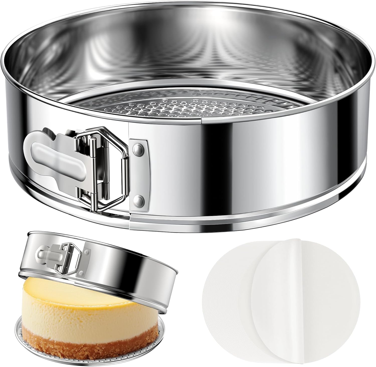 Photo 1 of ZeroPone 7 Inch 304 Stainless Steel Springform Pan with Removable Bottom, Nonstick Round Spring Form Cheesecake Pan with 30 Pcs Parchment Paper Liners