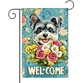 BlissYard Hello Spring Garden Flag 12x18 Inch Double Sided Spring Yard Flags Cute Dog Schnauzer Puppy Outdoor Decorative Flag for Spring Easter Yard Porch Farmhouse Outside Decor