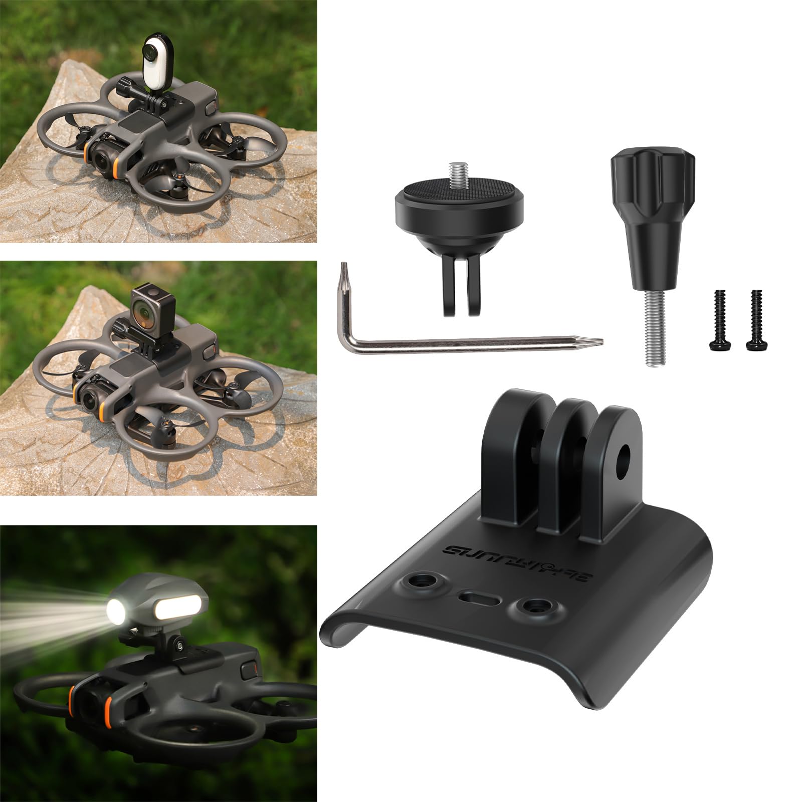 LICHIFIT Searchlights Strobe Light with Drone Mount for DJI Avata 2 Spotlight Floodlight Bracket Support to Mount Night Flight Light to Drone with Action Camera Adapter for Insta360 GO 3S / GO3