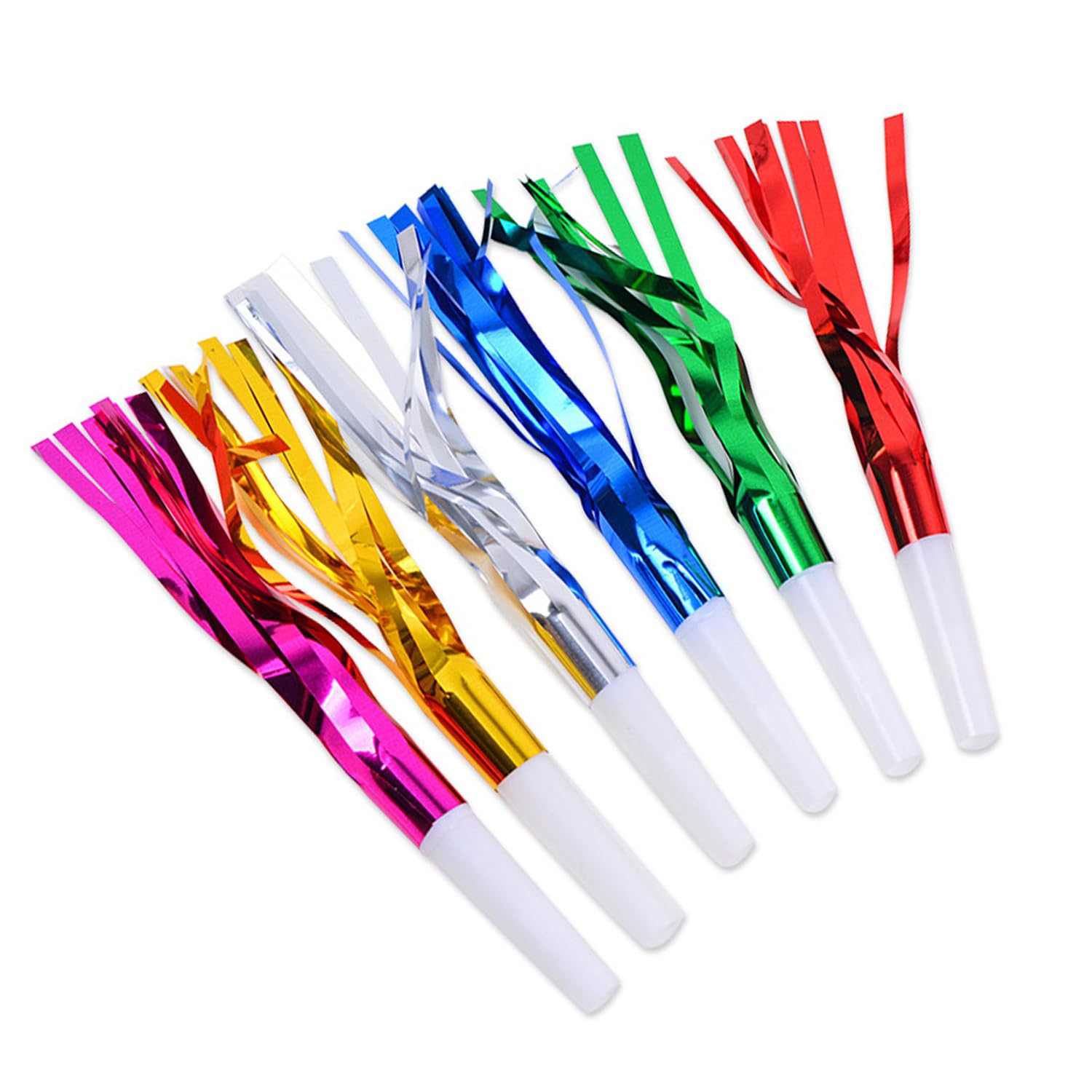 SYEYCW 36 Pcs Colorful Noise Makers, Partys Horns Blowers for Adults and Teenager, Glitter Metallic Fringed Party Whistles, Graduation Party Noise Maker, for Birthday, New Years, Favor Supplies