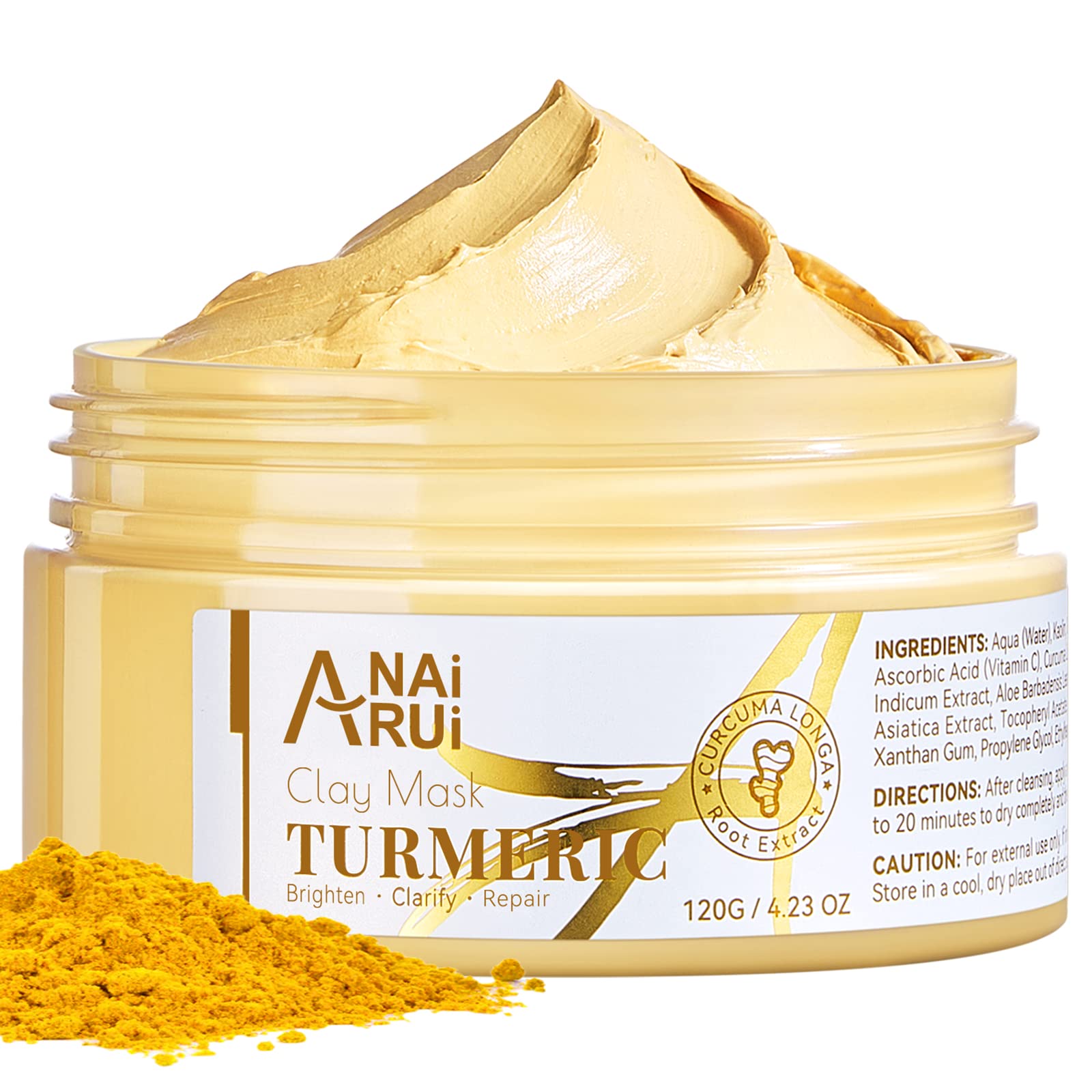 ANAiRUi Turmeric Vitamin C Face Mask with Turmeric and Kaolin Clay - Clay Mask for Radiant Skin, Oil Balance, Cleansing Pores - Beauty Face Mask, Skincare, 120g