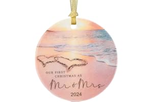 Hisgeru 2024 Bridal Shower Gift, Wedding Gifts for Couple, Our First Christmas as Mr Mrs Ornament 2024 with Gift Box, Unique Ceramics 1st Christmas Married Ornaments, Newlywed Keepsake Ornament