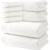 REDKISS Luxury Bath Towel Set of 8, 100% Cotton Bathroom Towels Set with 2 Bath Towels, 2 Hand Towels, 4 Washcloths, Ultra Soft Highly Absorbent Towels for Bathroom, Gym, Hotel, Spa, White