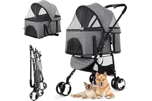 YEWULI Dog Stroller Pet Strollers 3 Wheel Doggy Stroller for Small Medium Dogs Cats 3-in-1 Detachable Travel Carrier Pet Gear Stroller Wagons for Dogs Trolley for Cat Doggie Rabbit Puppy, Grey