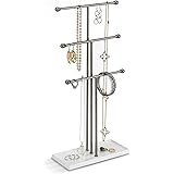 Umbra Trigem Hanging Jewelry Organizer – 3 Tier Table Top Necklace Holder and Display, Nickel