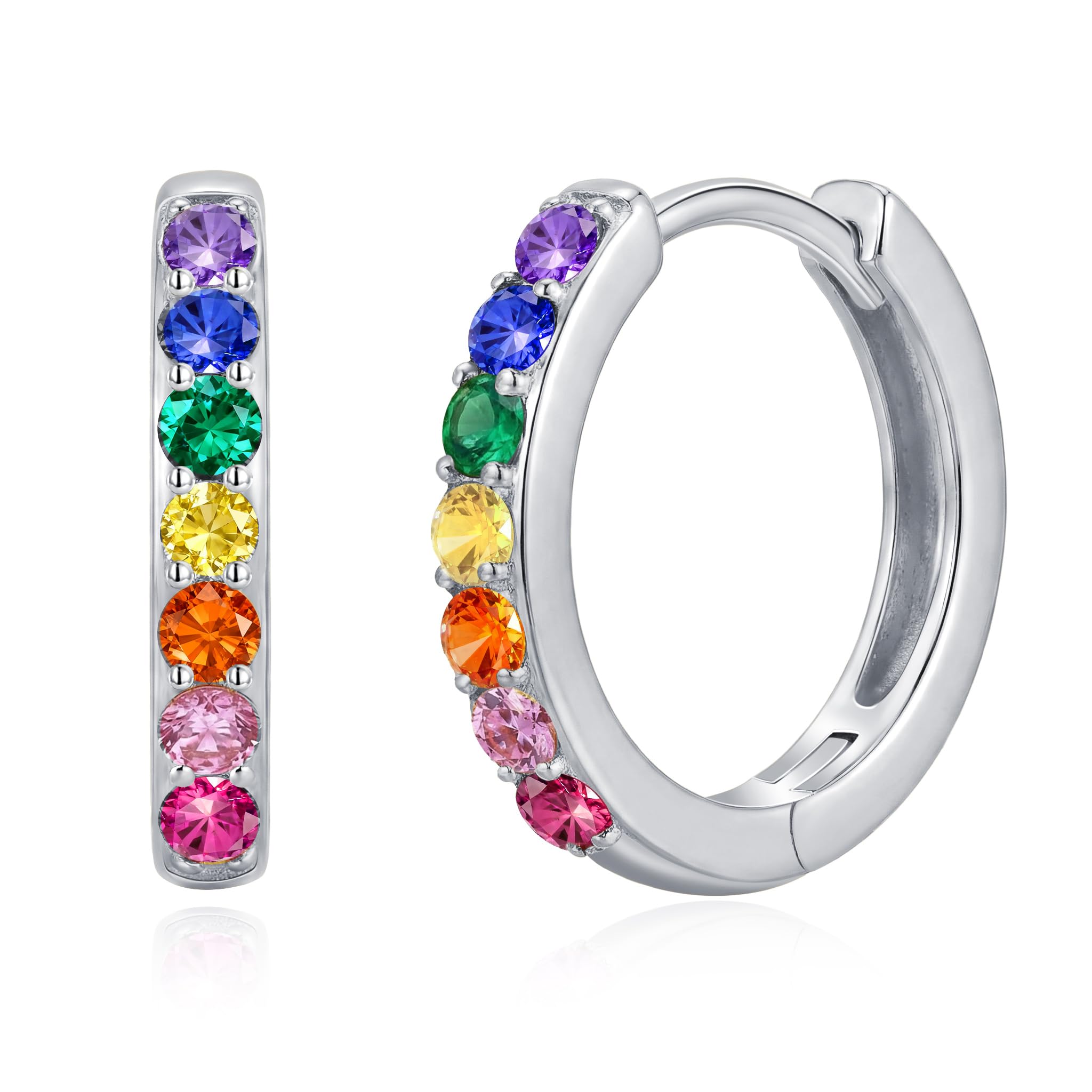 Hypoallergenic Rainbow Huggie Hoop Earrings 925 Sterling Silver 16MM Small Hoop…
