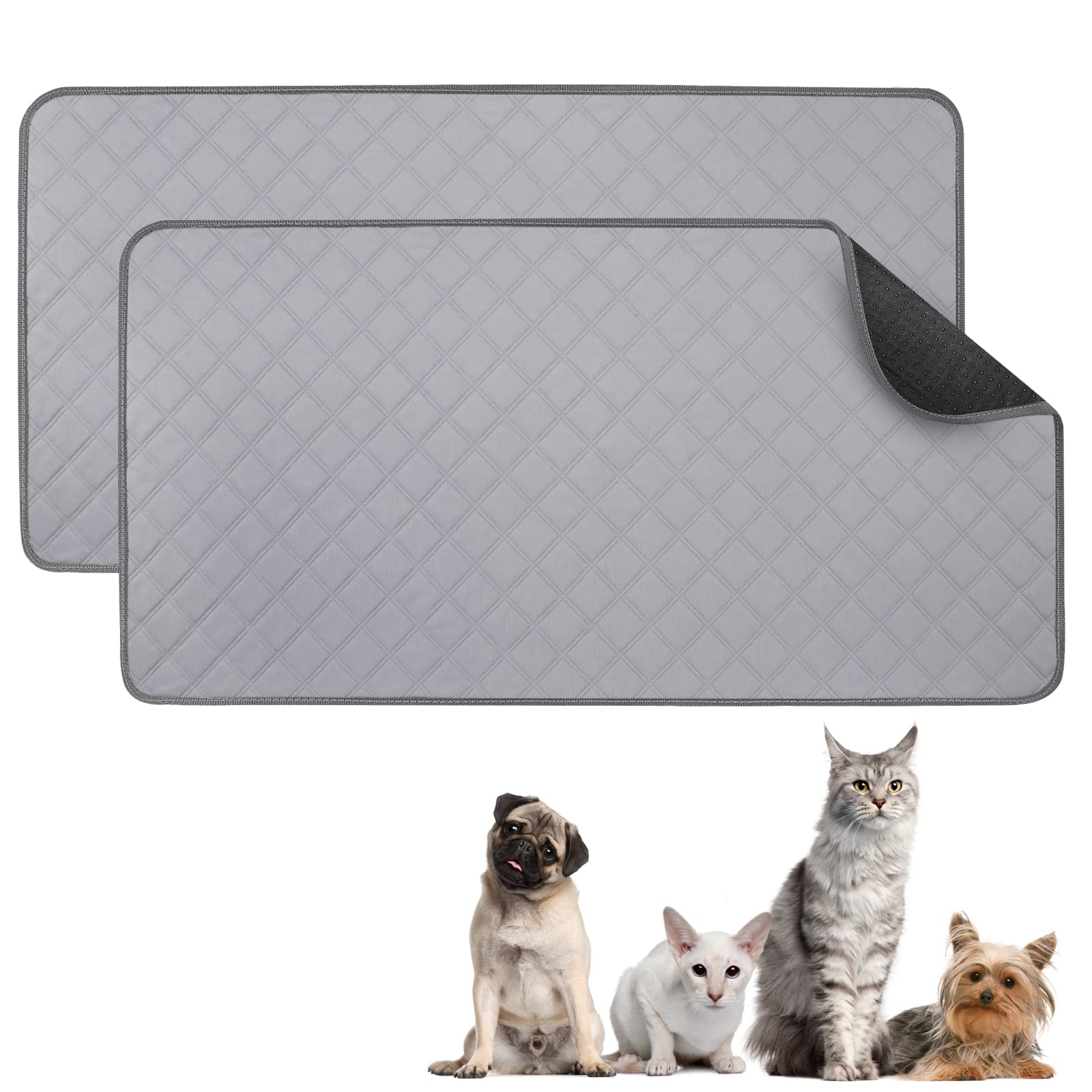 VavoPaw Washable Pee Pads for Dogs, 2Pack 120*60cm Super Absorb Training Mats, Reusable Whelping Pads, Fast Dry Non-Slip Mat for Puppies, Playpen, Cage, Grey
