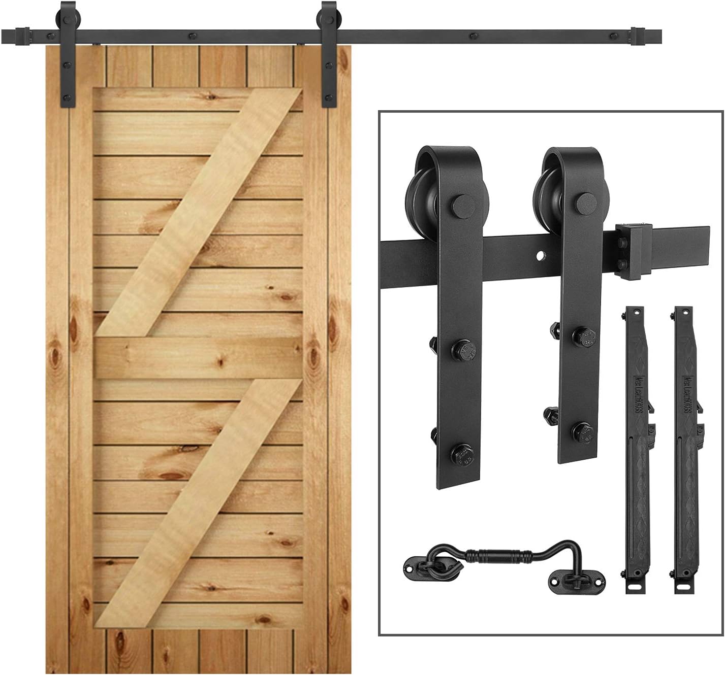 Barn Door Hardware Kit,eletecpro 6.6FT Single Rail Heavy Duty Sliding Roller Barn Door Track Kit Soft Close Super Smoothly and Quietly, Fit 36"-40" Wide DoorPanel(6.6ft Kit[Single Door])