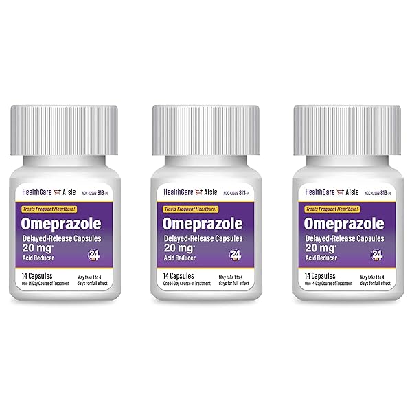 HEALTHCAREAISLE OMEPRAZOLE 20 MG, 42 DELAYED-RELEASE CAPSULES – ACID REDUCER, TREATS FREQUENT HEARTBURN, 42 COUNT (PACK OF 1)