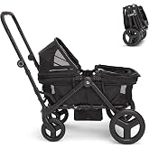Munchkin Collapsible Wagon for Kids, Foldable, Ultra-Compact and Lightweight Stroller Wagon, All-Terrain Wheels, Adjustable Sun Canopy - Holds Up to 2 Passengers, Black
