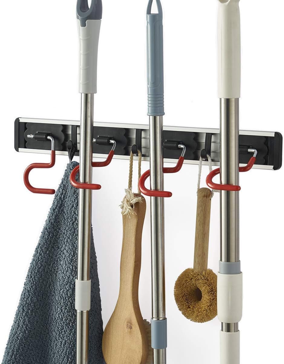 Soporte de escoba para trapeador montado en la pared de acero