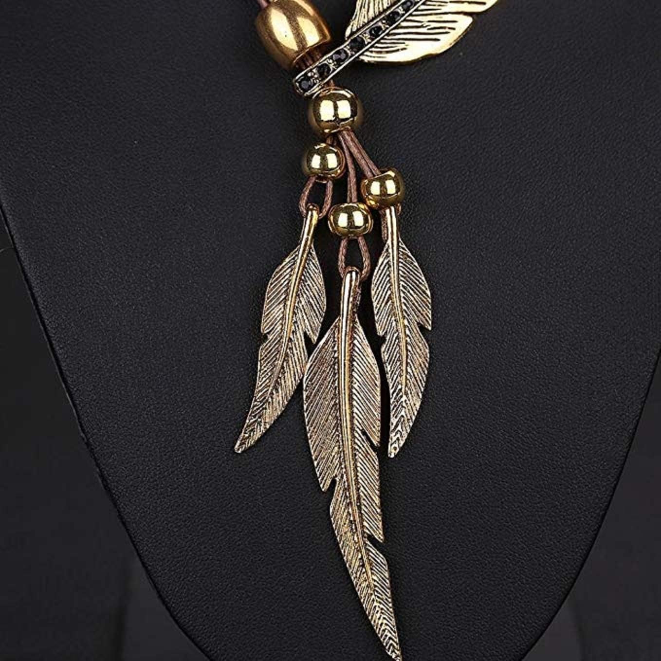 Wcysin Brown Women Girls Antique Vintage Time Necklace Sweater Chain Pendant Feather Pendant Necklace Brown and Gold - Image 5