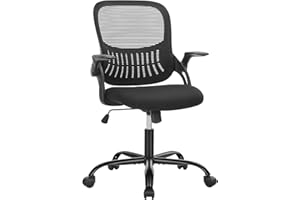 SMUG Office Computer Desk Chair, Ergonomic Mid-Back Mesh Rolling Work Swivel Task Chairs with Wheels, Comfortable Lumbar Support, Comfy Flip-up Arms for Home, Bedroom, Gaming, Study, Student, Black