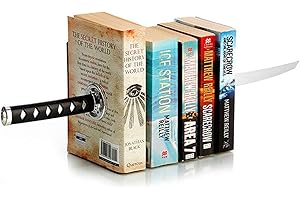 ZWCIBN Book Ends Decorative, Modern Metal Funny Unique Black DVD Bookends for Shelves, Katana Book Stopper Holder for Office Home, Desk Gifts Book Stands for Men and Book Lovers