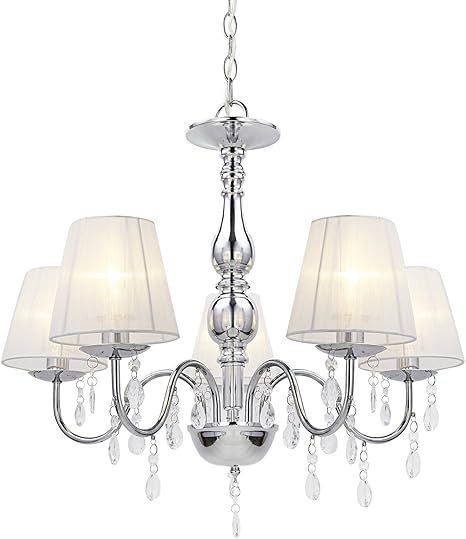 lux pro lampara de arana de cristal blanca e14 lampara de techo moderna 5 brazos cromo