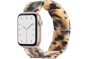 Heesch Upgraded Stretchy Resin Watch Band Compatible with Apple Watch for Women, Men, Tortoise Shell Fashion Watch Strap Brac