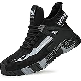 WOWSTICK Lightweight Work Safety Steel Toe Sneakers, Slip Resistant Breathable Light Construction Tennis Shoes