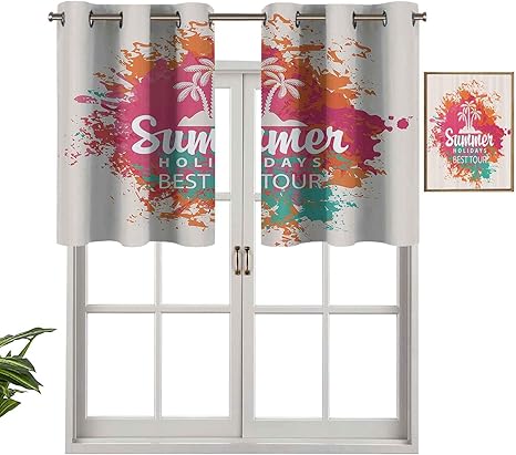 Cortina opaca para ventana con cenefa de verano con texto en inglés