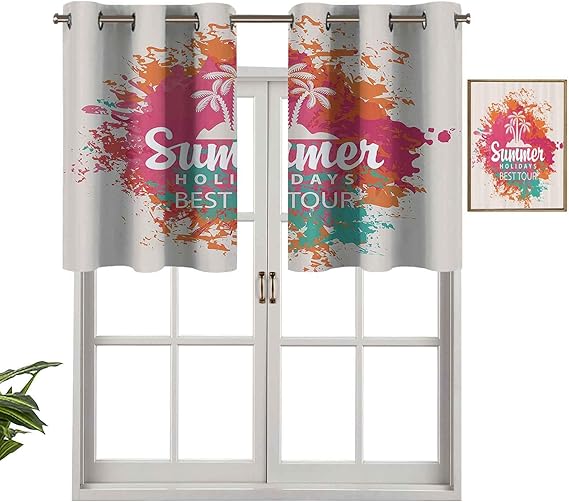 Cortina opaca para ventana con cenefa de verano con texto en inglés