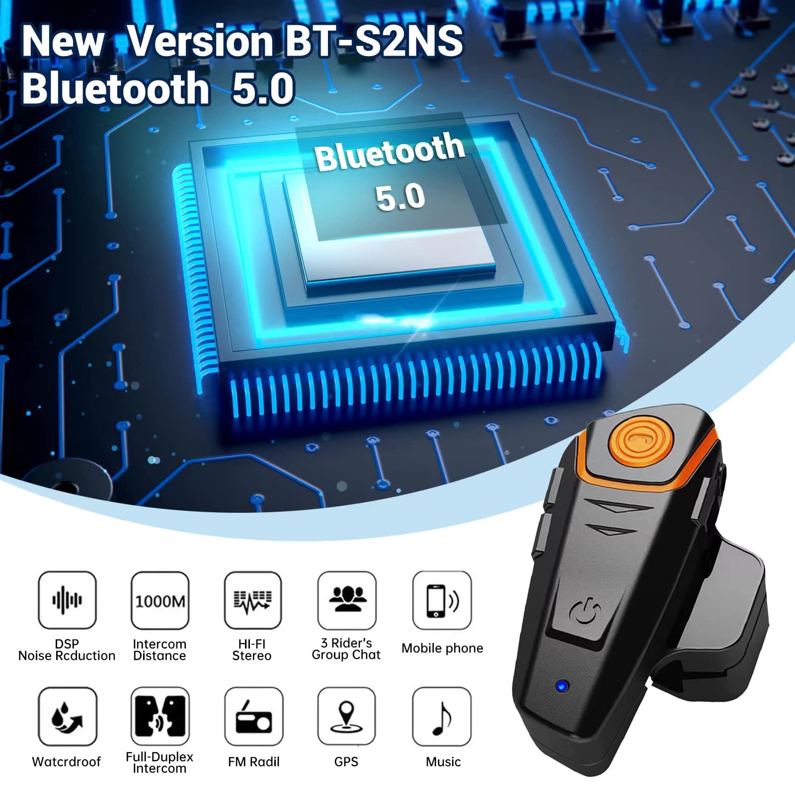 Yaconob BTS2NS Motorcycle Bluetooth Snowmobile Helmet Bluetooth Headset, 1000m Helmet