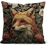 YOU FOUND ME William Morris Abstract Art Floral Fox Design Throw Pillow Cover Home Decor, Vintage Fox Lovers Pillowcase Cover for Bed Sofa Living Room, Indoor and Outdoor,18x18inch (Brown-Fox3)