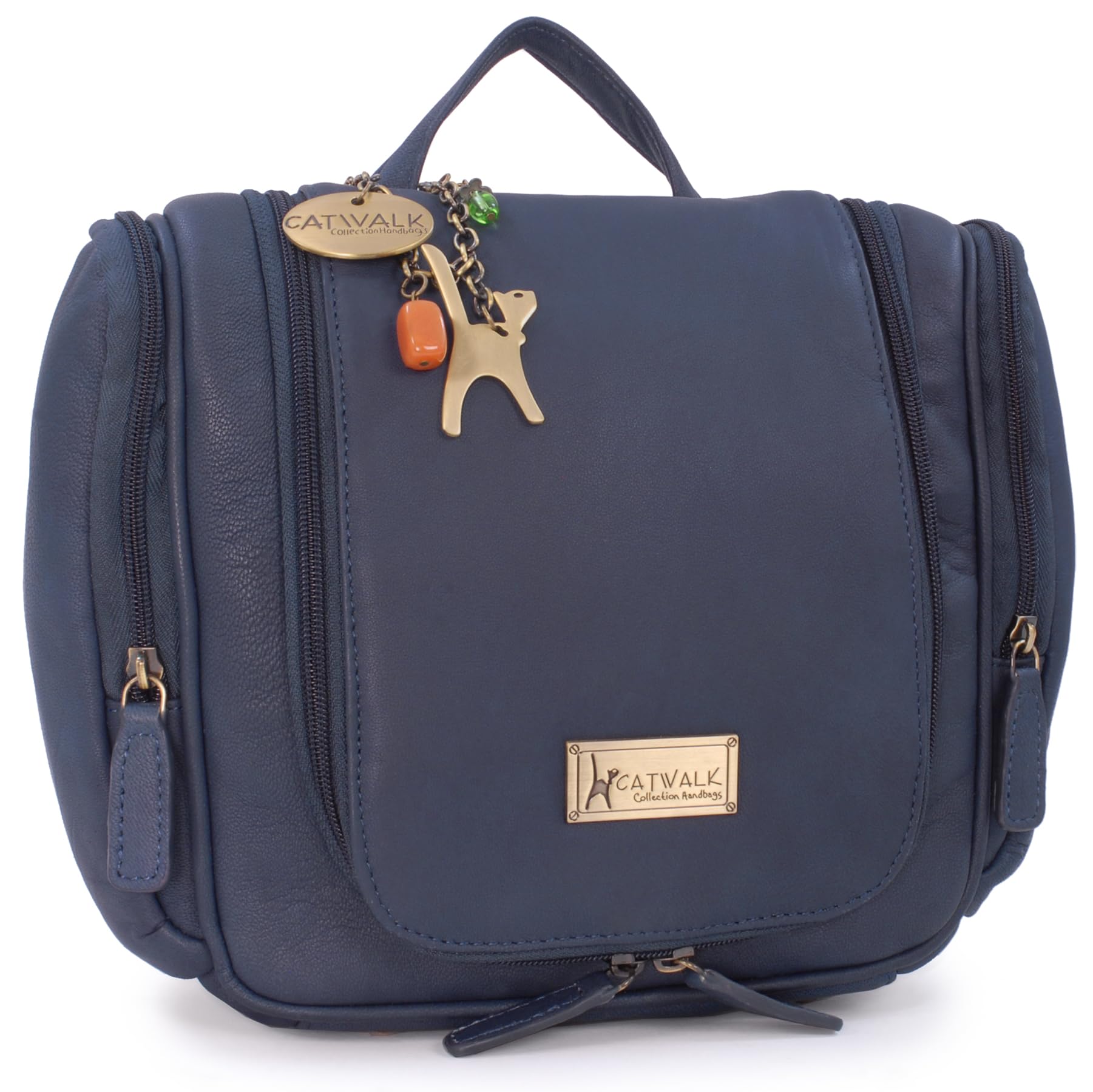 Catwalk Collection Handbags - Women's Large Leather Toiletry Bag - Travel Hanging Wash Bag - Make-Up Organiser - Maisie - Blue