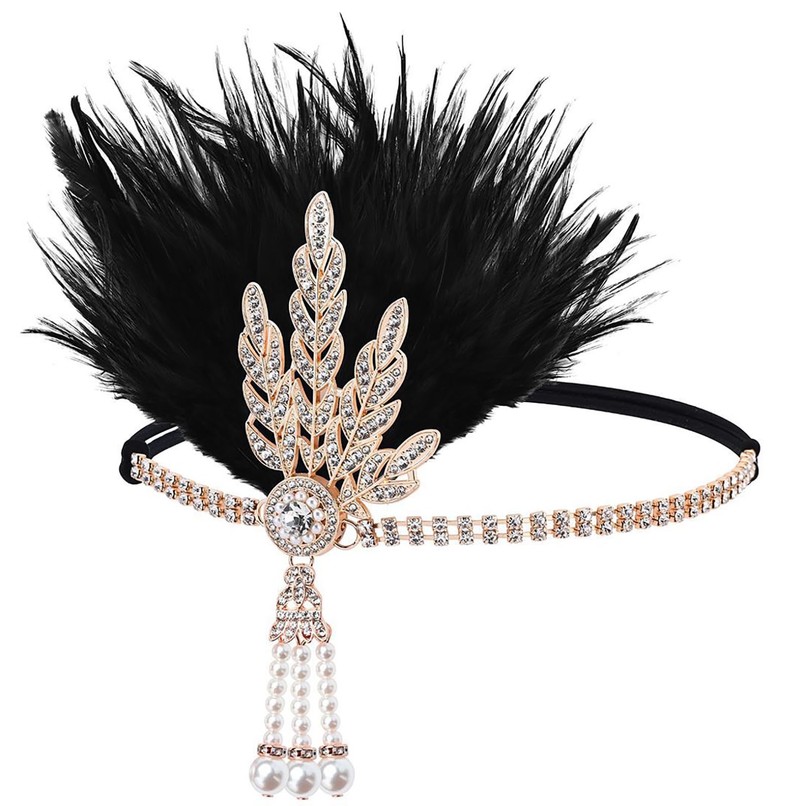 Initlove 1920s Feather Flapper Headband Vintage Gatsby Flapper Headpiece for Costume Prom Wedding Carnival Party Gold Black