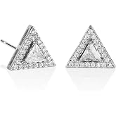 Namana Trillion Stud Earrings for Women. Triangle Halo Stud Earrings. Fine Silver Colored or 18 Carat Rose Gold Plated Earrings with Gift Box