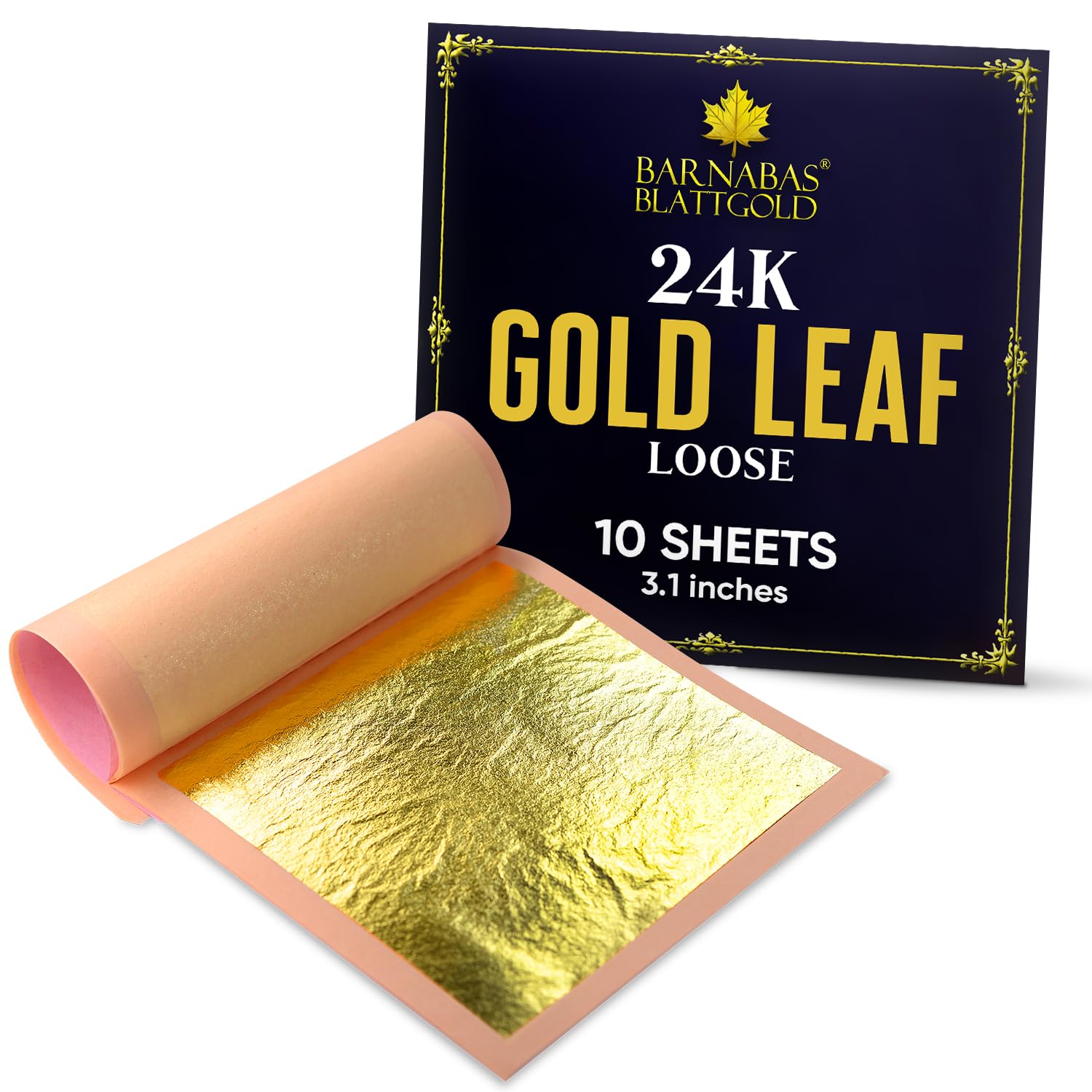 Barnabas Blattgold Edible Gold Leaf 24K - Cake Decorations, Loose Gold Leaf Sheets for Cupcakes - 3.1 inches, Book of 10 โ image 1