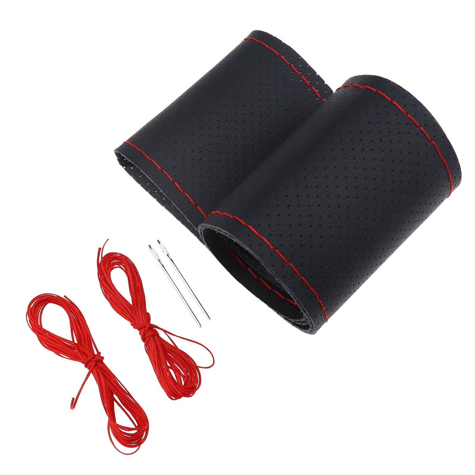 OTOTEC For Car DIY Handmade Self-knitting Soft Leather Punched Steering Wheel Cover Kit 37-38cm with Needles and Threads