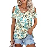 Amoretu Womens Short Sleeve Cold Shoulder Basic Tee Tops Shirts