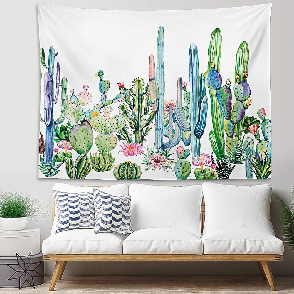 YINUO Cactus Tapestry,Colorful Watercolor Printed Succulent Plants Tropical Landscape Wall Hanging,59