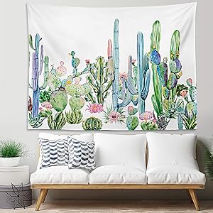 YINUO Cactus Tapestry,Colorful Watercolor Printed Succulent Plants Tropical Landscape Wall Hanging,59