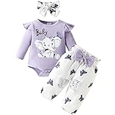 Lucikamy Newborn Baby Girl Fall Winter Outfits Cute Ruffle Long Sleeve Ribbed Romper Top Bow Pants with Headband