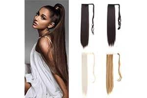 Uleeso Straight/Curly Hair Extensions 24 Inch Clip in Ponytail Long Synthetic Hairpiece Curly Wavy Pony Tail Hair Piece for W