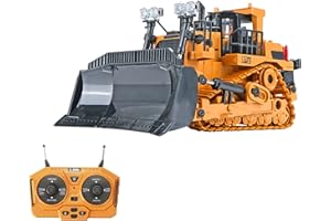 RC Bulldozer 1/24 2.4GHz 9CH RC Construction Truck Engineering Vehicles Educational Toys for Kids with Light Music QINQUAN
