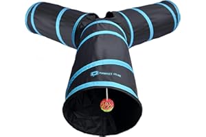 Purrfect Feline 3-Way Cat Tunnels for Indoor Cats with Crinkle Cat Toy - Large, Blue