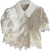 RoseSeek Women's Floral Embroidered Tops Collared Button Down Blouses Elegant Tops