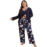 Vozanet Women's Pajamas Set Long Sleeve with Pants Fleece Winter Sleepwear Plus Size Elegant Cozy Loungewear Outfits