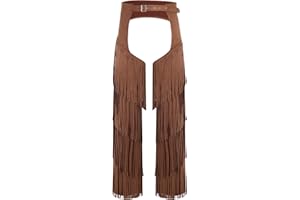 Oyolan Western Cowboy Chaps for Men's Adult Assless Layered Fringe Motorcycle Chaps Pants Costume