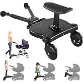 Universal Stroller Board, 2 in 1 Sit &amp; Stand Stroller Glider Board, Holds Children Up to 55 LBs Buggy Wheeled Board Toddler Stroller Attachment with Detachable Seat for 3-7 Years Old