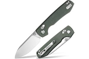 Vosteed Raccoon EDC Folding Pocket Knife - 3.25" 14C28N Satin Blade, Crossbar Lock - Green Micarta Handle for Hiking, Hunting - A0503