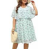Keluummi Plus Size Summer Wedding Guest Dress for Curvy Women, Casual Boho Floral Empire Waist Midi Flowy Dress with Sleeve